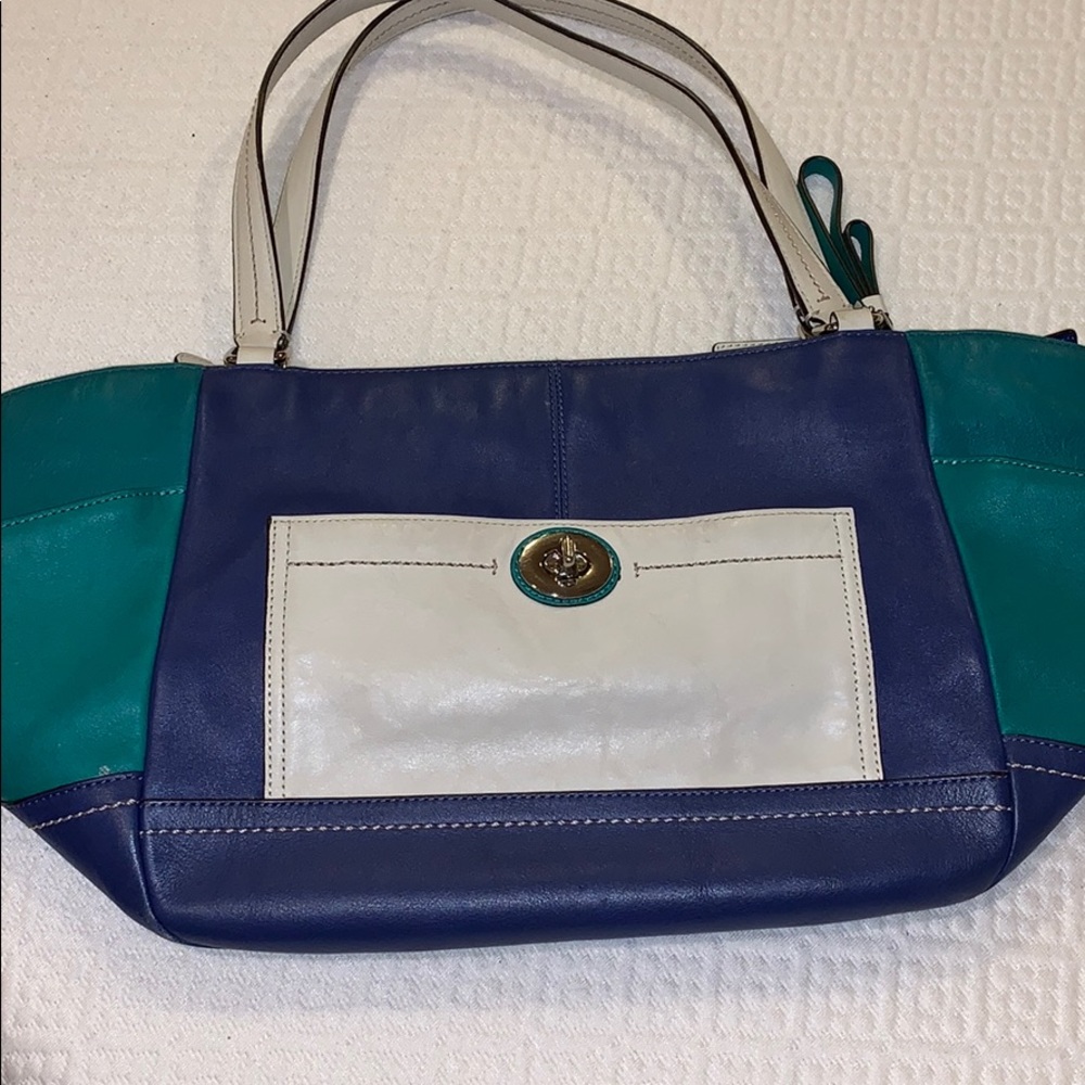 Coach Carrie Park Colorblock Genuine Leather Tote.